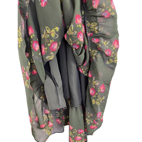 Point Sur High-Neck Ruffle Floral Midi Dress Dark Floral Ruffled Romantic Sz 16 - Picture 10 of 14